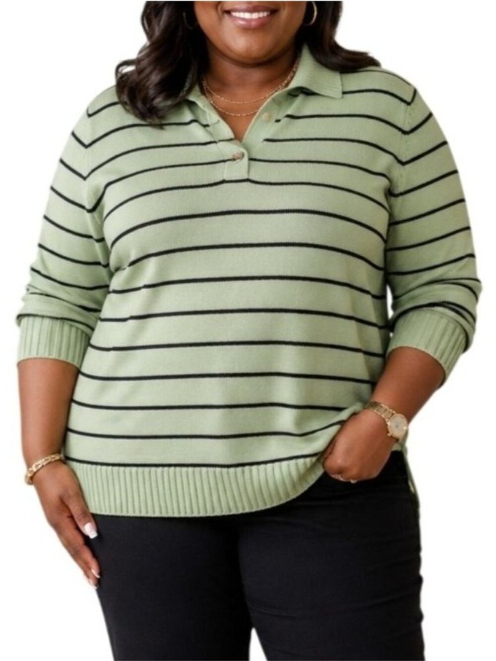 Liz Claiborne Woman Size 3X Sweater Knit Striped Collared Pullover Long Sleeve
